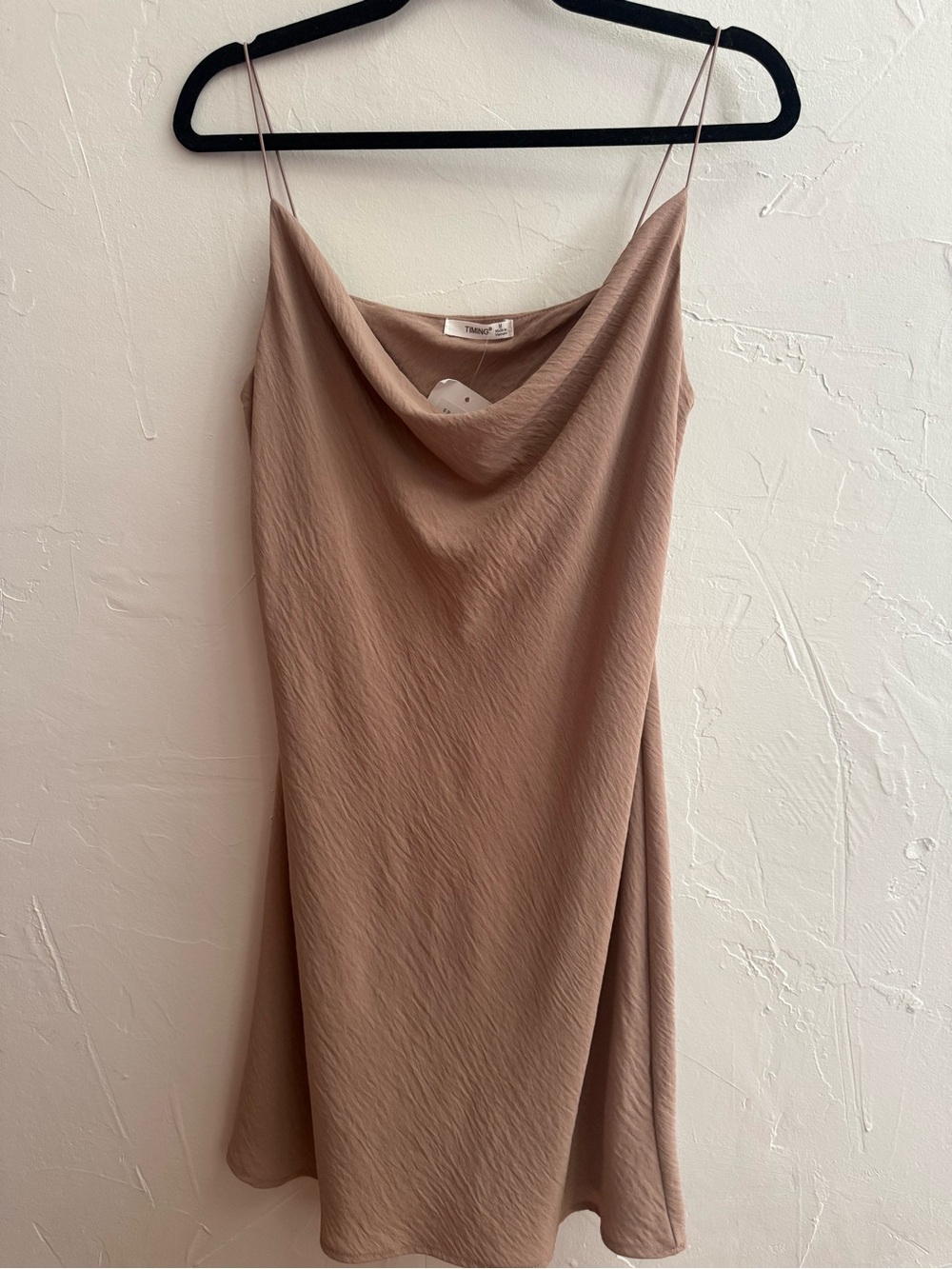 Timing Taupe Mini Slip Dress with Cowl Neck